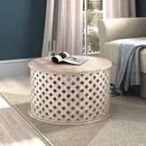 Bristol Carved Mango Wood Round Coffee Table Natural B1